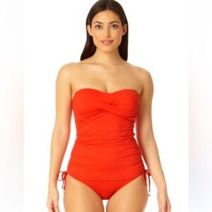Anne Cole Live in Color Bandeau Twist Front Spice Tankini Top Size M  NEW